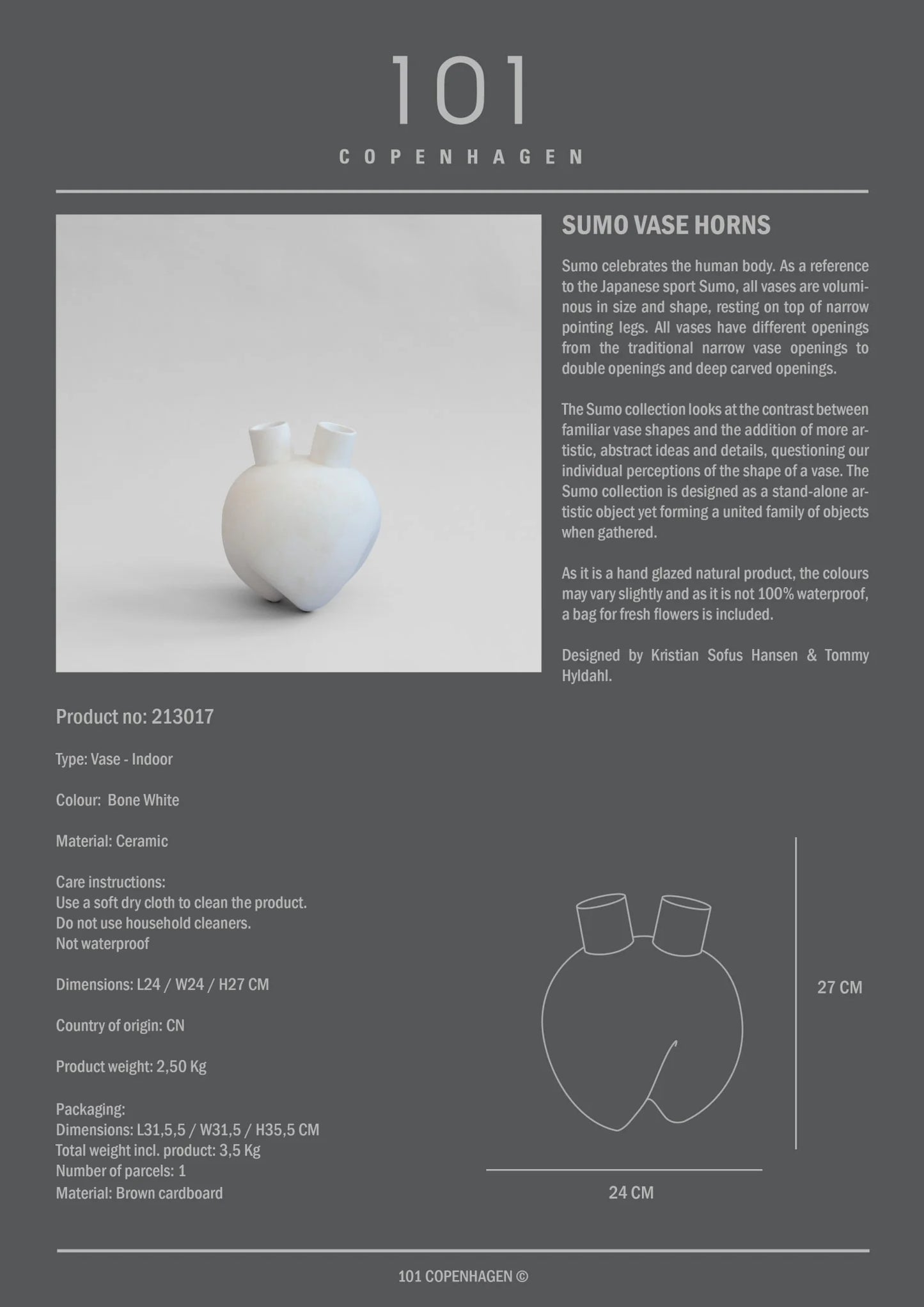 Sumo Vase, Horns - Bone White